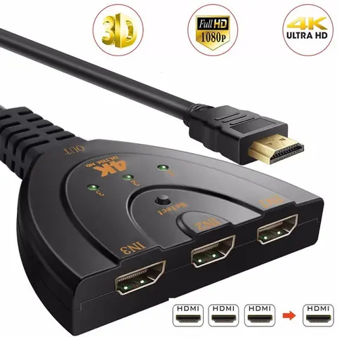 4K 3 Port HDMI Switcher Adapter with HDMI Output, Universal 3 In 1 HDMI Input Splitter For Home Office Connection, Suitable For TV Box Xbox PS3/4/5 PC DVD Player Accessories