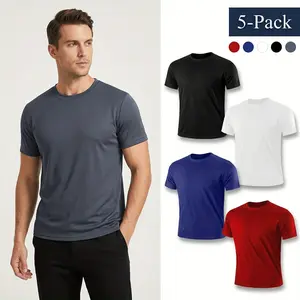 Men's 5-Pack Lightweight Athletic T-Shirts - Quick Dry Breathable Performance Gym Workout Running Tops - Sport Training Crewneck Tees Jogging, Sports Base Layer for Comfort & Mobility