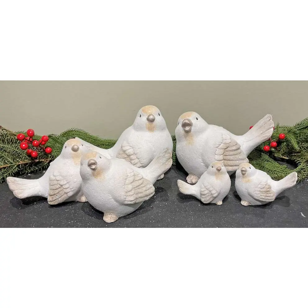 Beautiful Ceramic White Snowbird Figurines - 2 Piece Sets, available in 3 sizes.