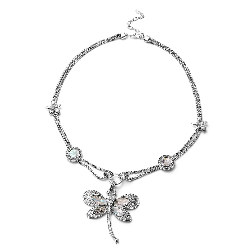 Abalone Shell Dragonfly Crystal Necklace for Women Jewelry for Women White Beach Aesthetic 22" Costume Jewelry Christmas  Birthday Gifts