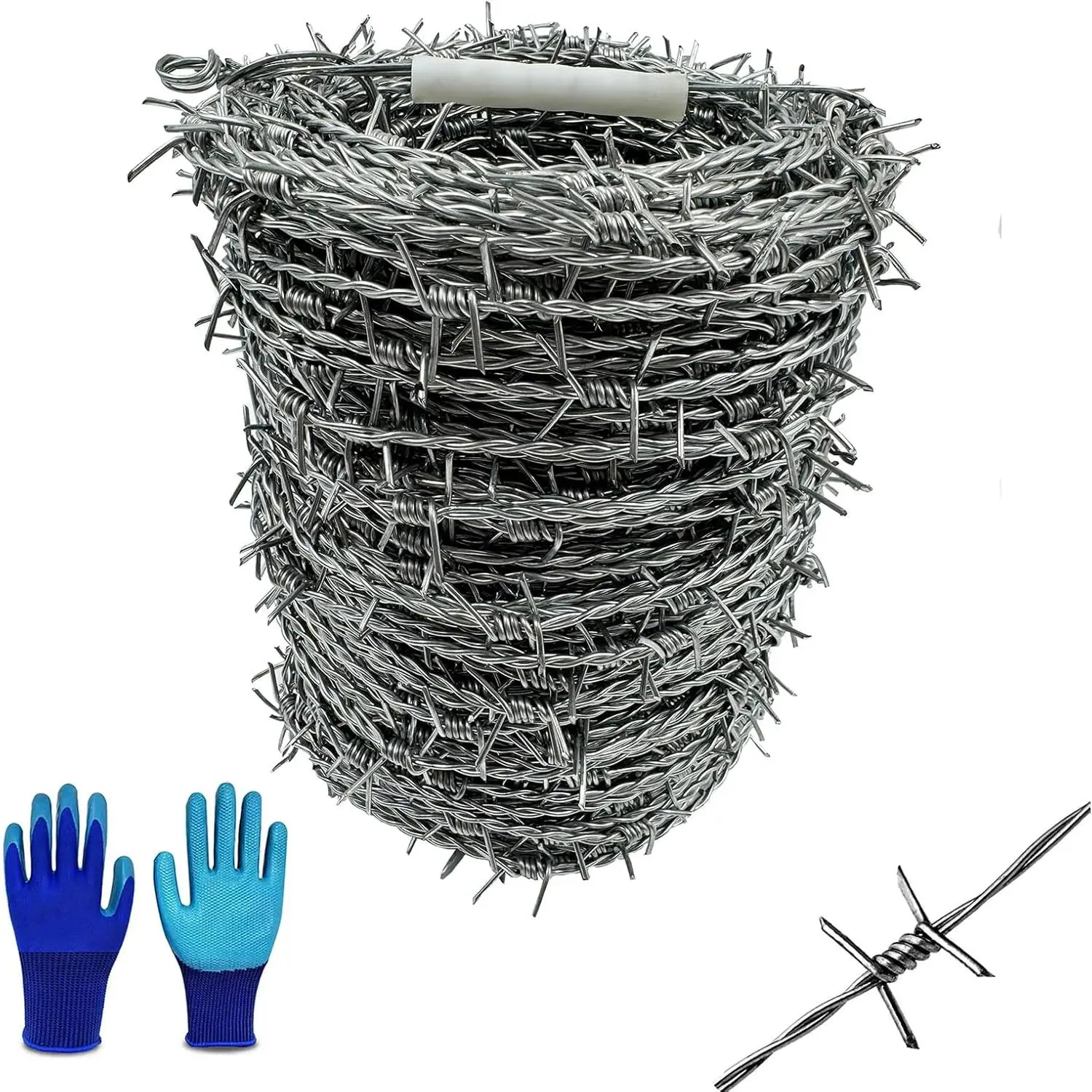 Galvanized Steel Barbed Wire Fence Roll - 328 Ft, 4-Point, 18 Gauge(1.6mm), Double Twisted, Flexible Outdoor Wire for Crafts, Yard Deterrence