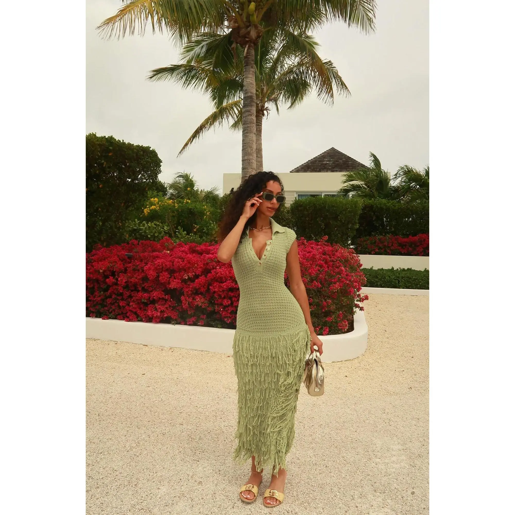 Catalina Crochet Maxi Dress - Green Catalina Crochet Maxi Dress - Green