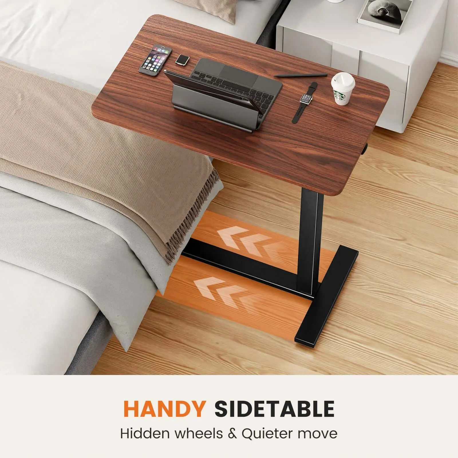 Adjustable Height Mobile Laptop Desk - Office Furniture Side Table with Casters, Portable Workstation Bed Lapdesk for Students, Multi-Angle Adjustable Lapdesk for Bed, Sofa