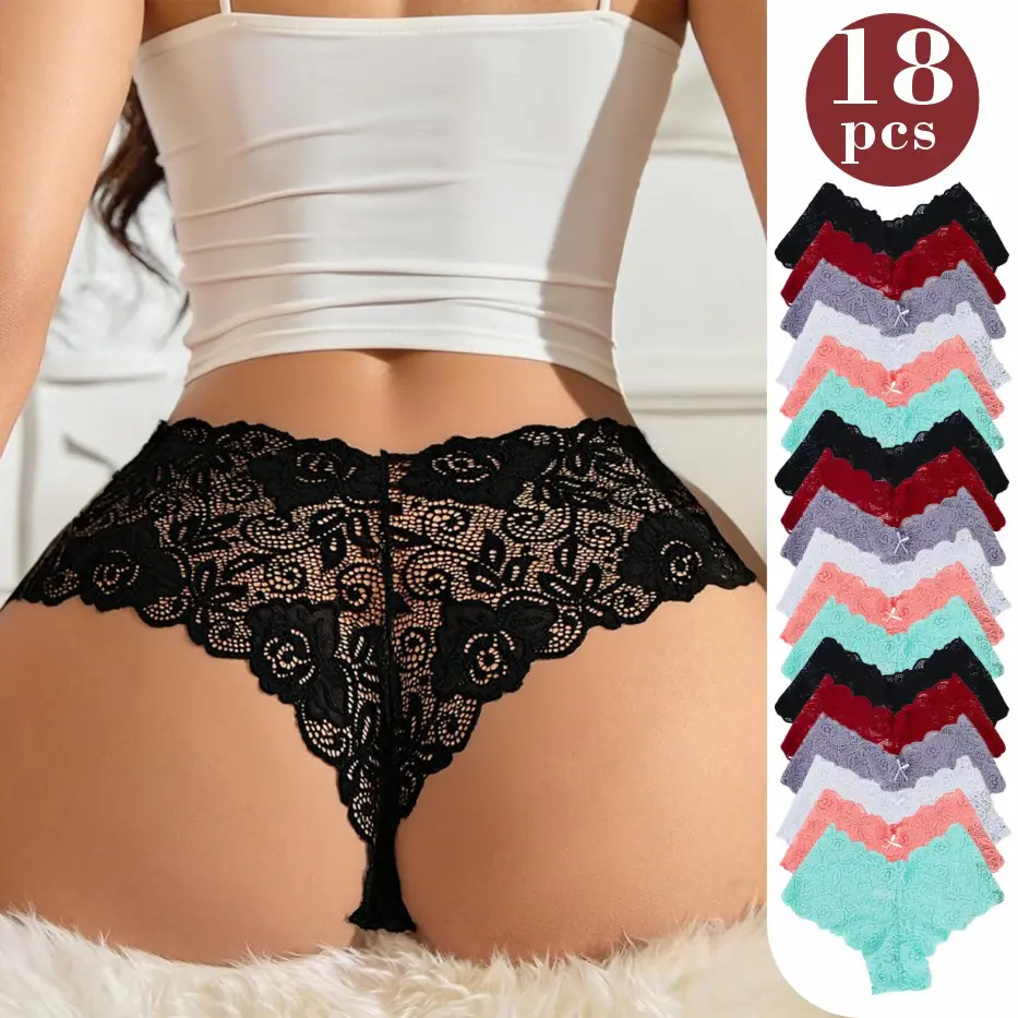 Women's Low-Rise Briefs Multipack, Colored Lace Trim Fitted Lingerie for Daily Tightness-Free Wear, Non-Rolling Waistband, 18Pcs, Basic, Underwear For Women, Fitted Waist