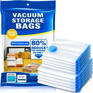 5/11 Pack Vacuum Storage Bags, Blue Transparent, Airtight Dust Moisture-Proof, Extra Large Capacity, 80% Space Saving Bag, Includes Hand Pump Resealable Zipper Bags Waterproof Leakproof Bag