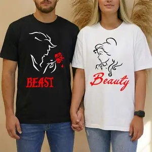 [100% Cotton] Beauty and Beast Matching Couple T Shirt, Romantic Valentine Couple Tee, Cute Love Graphic Shirt Unisex for Men Women, Cozy Casual Outfit, Autumn Inspired Style, Valentine Couple Gift, merch