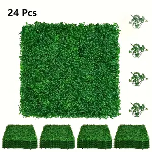 BRODARK Artificial Boxwood Panels 24 PCS 25"x25" UV-Anti Greenery Boxwood Panels for Indoor Outdoor Green Wall Decor,Privacy Hedge Screen Sun Protected Suitable for Outdoor, Indoor, Garden, Fence, Backyard and Decor
