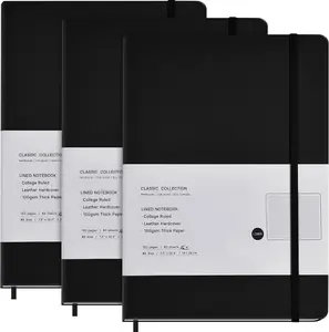 3 Pack B5 Journal Notebooks Classic College Ruled Notebooks Hardcover Lined Journals for Office Home School Business Writing Note Taking, 10.2 x 7.5 inch, 100GSM Thick Paper, 160 Pages (Black)