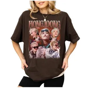 Hongjoong Vintage 90s Retro Graphic Tee - Classic Streetwear Style for Fashion Enthusiasts Cotton Fit