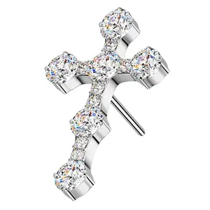 Baroque Cross Clear CZ Titanium Threadless Top