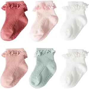 L-SOK005 Baby Girls Toddler Anti Slip Socks - Cute Frilly Ruffle Grip Ankle Socks for Infant Toddler
