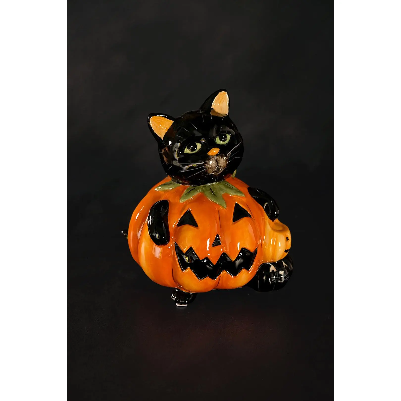 Vintage Halloween Pumpkin Cat Figurine