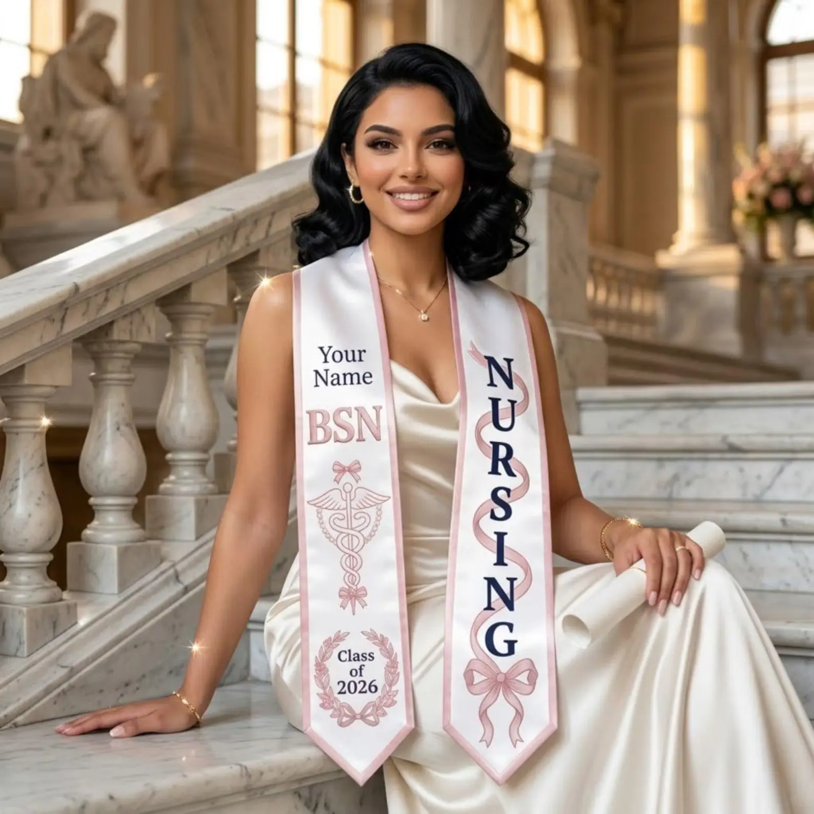 Personalized Nursing Graduation Stole 2026 – BSN ASN RN Sash & Custom Name Print & Nursing School Grad Gift