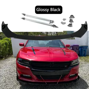 For Dodge Charger SRT R/T SXT Front Bumper Lip Splitter Spoiler Gloss Strut Rods