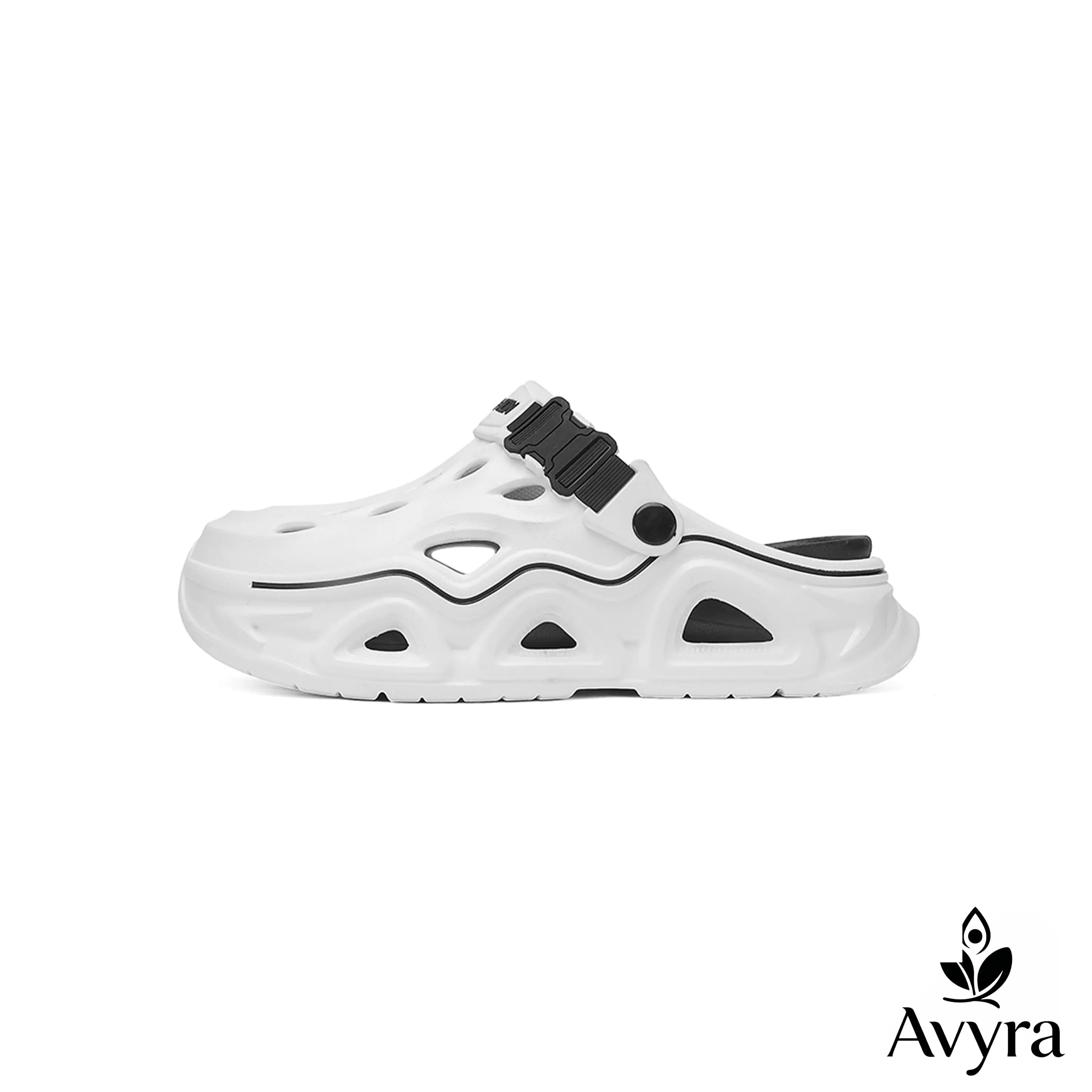Unisex Adjustable Buckle Platform Hollow Out EVA Clogs Open Back Slip On Sandals Soft Cushioned Non Slip Waterproof Lightweight Summer Outdoor Garden Beach Shower Walking Shoes White & Blue, Adjustable Men's Fashion Slippers, Anti-Slip Outsoles Men's Fash