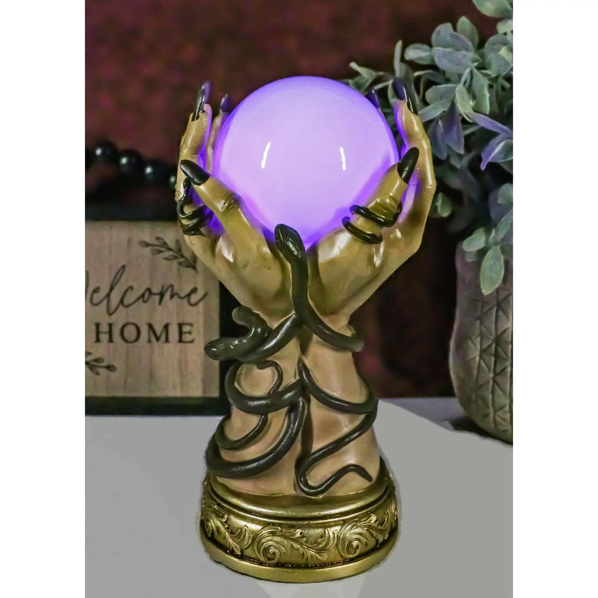 Psychic Fortune Teller Witch Hands With Snakes Rotating LED Glass Gazing Ball