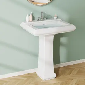 GARVEE Rectangular Pedestal Sink, Bathroom Pedestal Sink 26 X 20 Inch White Ceramic Pedestal Bathroom Sink Overflow and 1 Faucet Hole