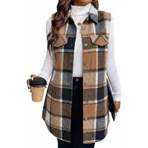 Mina Self 2025 Women's Flannel Plaid Vest Jackets- Fully-Lined Sleeveless Warm Long Casual Fashion Outerwear with Pockets