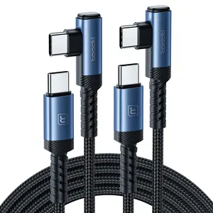Toocki 2PCS 6.6FT/10FT USB-C to USB-C 60W Fast Charging Data Cable   90 Degree Bend Design Compatible with iPhone, Samsung, Xiaomi and other type-C interface models Suitable for mobile phones/Switch/laptops, etc.Color have Blue,etc. Type C Lightning Blue