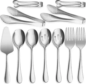 11Pcs Stainless Steel Serving Utensils Set, Including Spoons Forks Tongs & Pie Cake Server, Premium Buffet Catering Tools with Elegant Design, Perfect for Banquet Party Holiday Gathering, Ideal Home Kitchen Decor & Christmas Festival Gifts fathersdaygifti