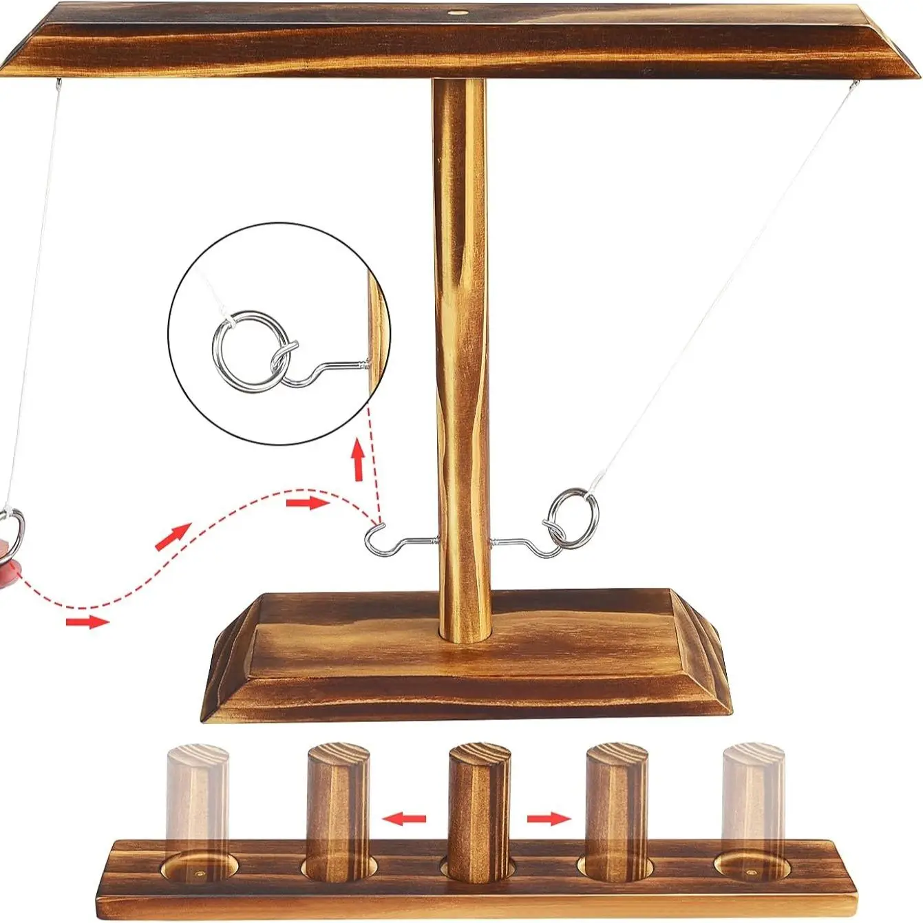 1 Box Wooden Ring Toss Game Set, Hook and Ring Game for Party and Bar Game, Wooden Throwing Ring Toy, Indoor Recreation Toy