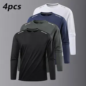 Men's high-neck quick-dry long-sleeve T-shirt, solid color casual sports top, suitable for spring and autumn daily outings; new quick-dry ice silk long-sleeve T-shirt, men's casual sports fitness outdoor long-sleeve T-shirt
