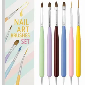 Gel Polish Nail Art Brushes, 6 Pcs Dual-Ended Art Design Pens with Case for Gel & Acrylic - Clean Up, Dotting, Liner, French Tip Tools for Nail Design, Extension & Manicure, DIY Kit Gift for Women