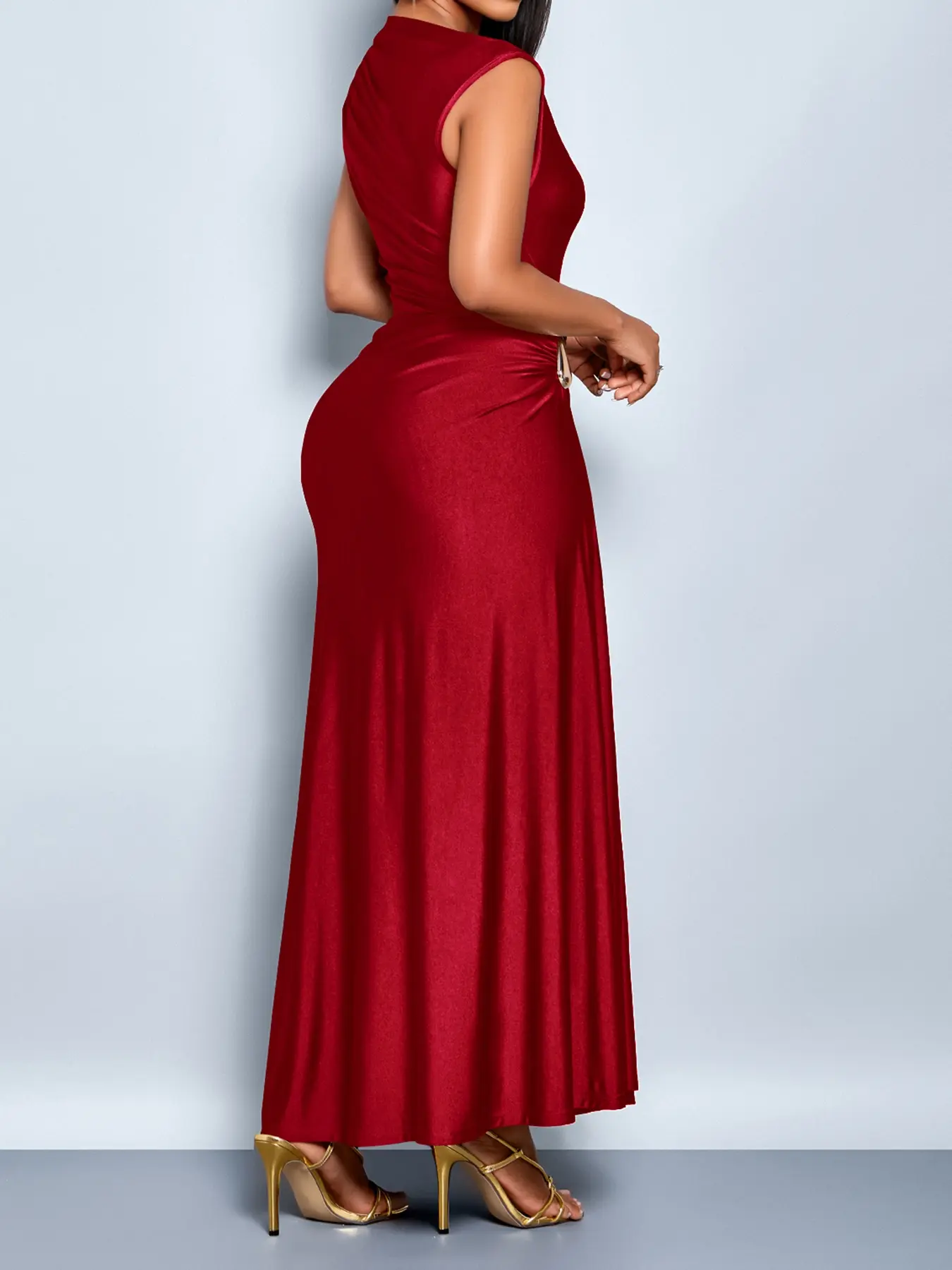 Aliling Elegant Chic Sleeveless Midi Dress for Women High Waist Folds Boat  Neck Bodycon Fitted Solid Female Formal Evening Sexy Clothing Perfect for  Party and Dates Elegant Chic Gown - TikTok Shop