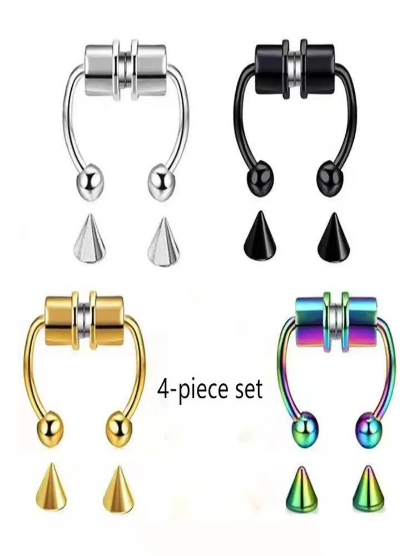 4pcs/set Unisex Punk Style Rivet Design Nose Ring, Trendy Magnetic Nose Ring Without Piercing, Fashionable Body Jewelry for Women & Men