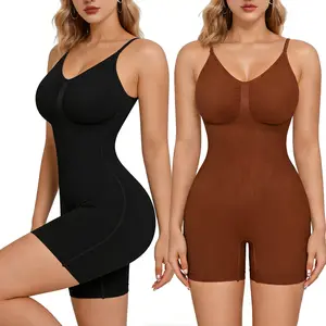 Women Bodysuit Mid Thigh Tummy Control Slim Body Shaper Compression Womenswear Shapewear Minimalist fajas body shaper Beige Basic Body Shaperwear
