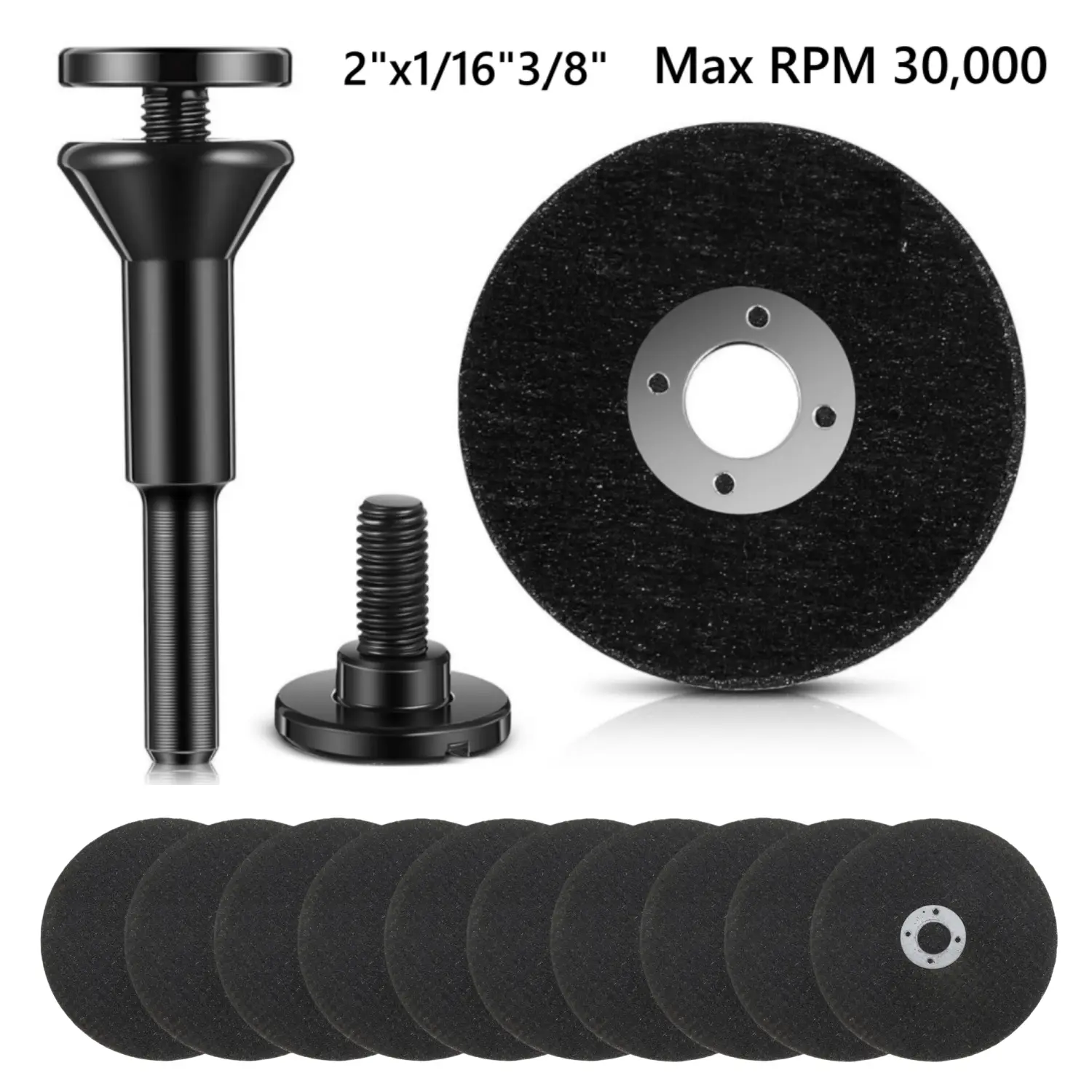 10 Pack 2 Inch Die Grinder Cut-Off Wheel and 3/8 in Arbor Hole 1/4in Stem Mounting Mandrel Holder Accessories for Air Grinders Drill Rotary Tool, Mini Metal Cutting Wheels Cutter Discs