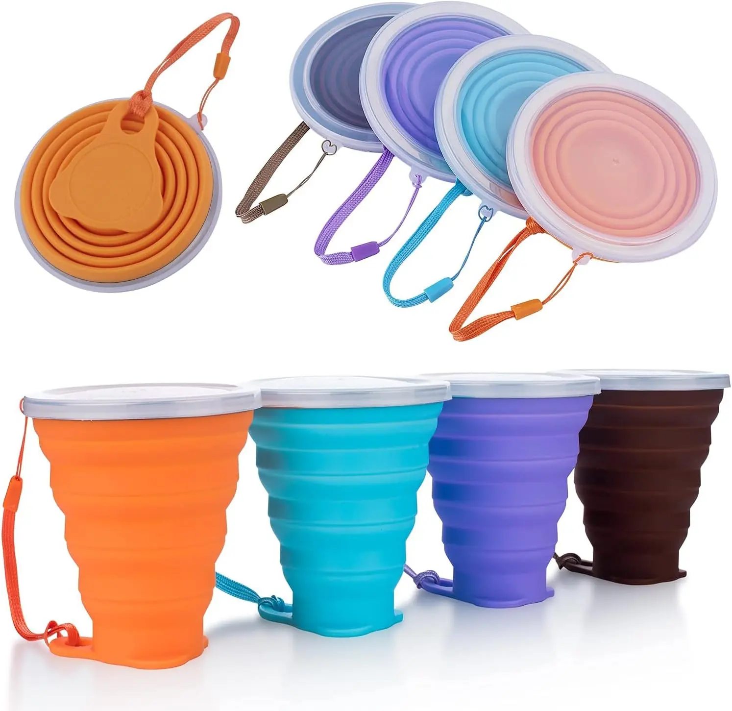Silicone Collapsible Travel Cup - Silicone Folding Camping Cup with Lids - Expandable Drinking Cup Set - Portable, Graduated [9.22oz]