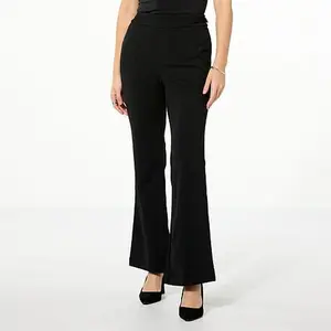 Nina Leonard Flared-Leg Pant with Buckle Detail