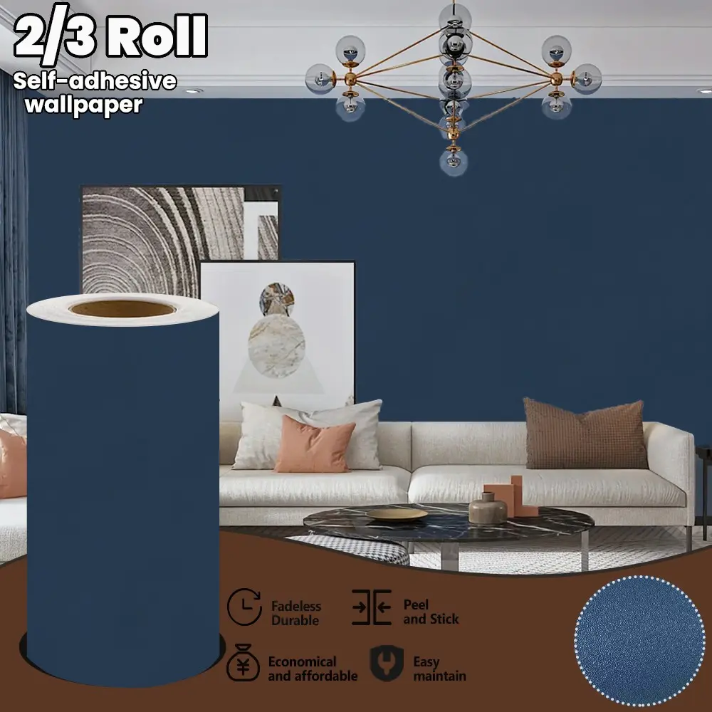 Matte Deep Blue Self-Adhesive Wallpaper, Removable Waterproof Wall Sticker, Home Decor, Kitchen Renovation, Living Room Background, Peel And Stick Wallpaper For Bathroom