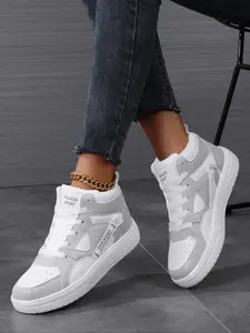 Women's Fashionable Colorblock Lace Up High Top Sneakers, Casual Comfortable Sports Shoes for Outdoor Activities, Female All-match Round Toe Shoes for Daily Wear, Trendy Fashion Sneaker