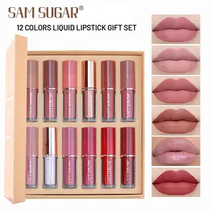 Sam Sugar Matte Lipstick Set, 12 Colors Long-Lasting Non-Stick Cup Makeup, Perfect Holiday Gift for Friends, Stick Form, No Flammable, Cosmetic