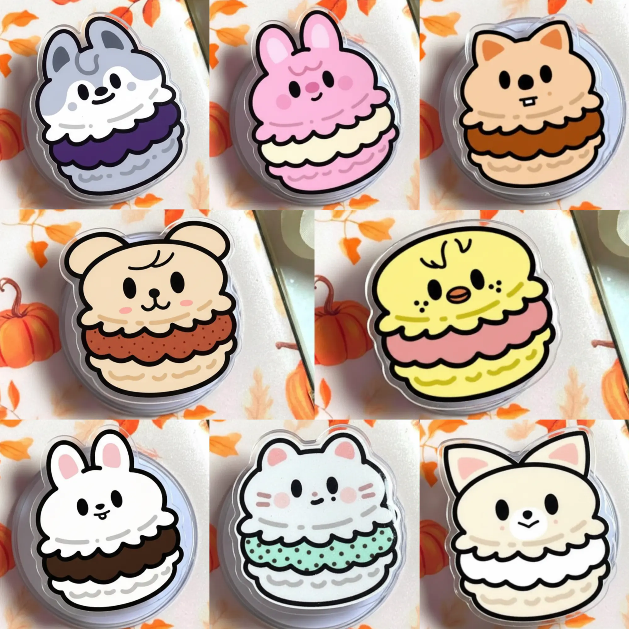 Cute Animal Macaron Kpop Magnetic Phone Grip Set – Zoo Acrylic Phone Stand, Kawaii Dessert Grip Holder, Pastel Animal Phone Accessory Gift