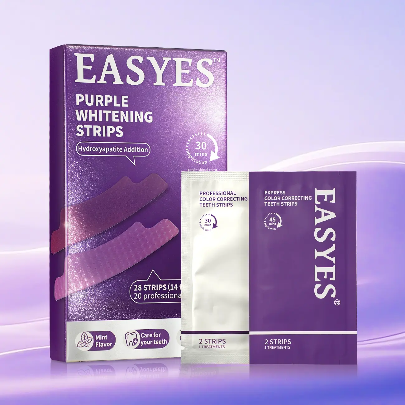 【Easyes】Purple Teeth Whitening Strips - Sensitivity Free no slip Dry Strip Technology Safe for Enamel on Sensitive Teeth Whitening 7/14  Whitening Sessions 3X Soothing&Dual Repair -SW-2