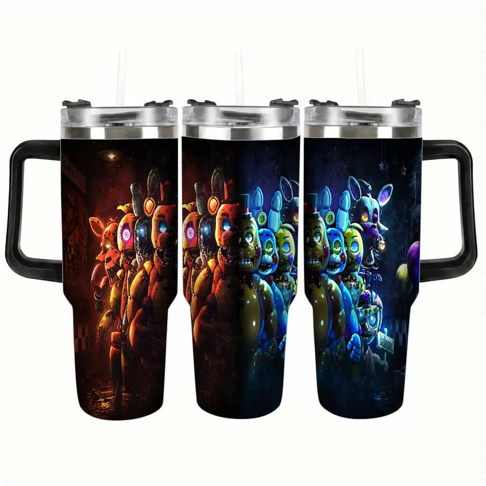 40oz/30oz (880ml) Animatronic Duo Insulated Stainless Steel Tumbler - Leakproof Vacuum Flask with Dual Aesthetic Character Print, Lid, Straw, Drink Functionality for Gaming Sessions, Office Use, Birthday Gifts