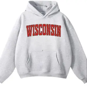 Wisconsin Hoodie, Vintage College Style Sweatshirt with Bold Red Varsity Letter Print, Retro Athletic Pullover for Men and Women, Cozy Cotton Gift Top graphic cotton hoodie