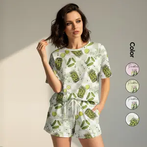 Vintage Canned Pickles Pajama Set – Short Sleeve Loungewear, Soft & Playful Sleepwear Gift for Her Gift for Mom