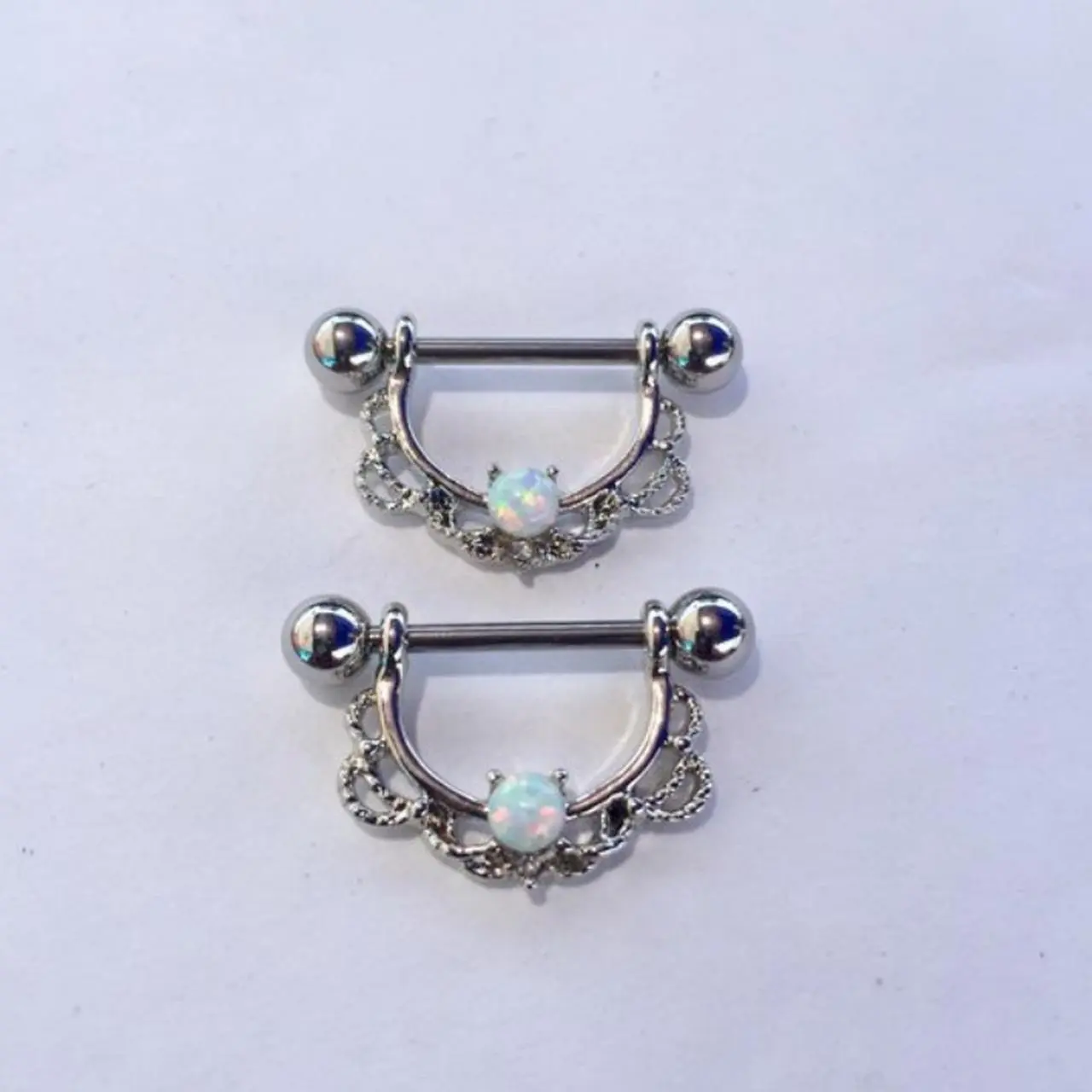 Fire Opal Nipple ring lacey nipple shield ornate piercing (2 pieces)