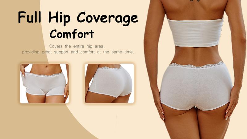 FINETOO 6 Pack Women's Lace Belt Cotton Boyshorts Underwear Soft Breathable Panties Plain Elastic Boxer Briefs