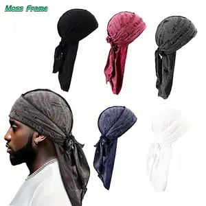 3Pcs Retro Distressed Durag Headwrap Set, Unisex Soft Stretch Ripped Bandana Pirate Turban, Breathable Hip Hop Streetwear Headband For Men Women Daily Outfit