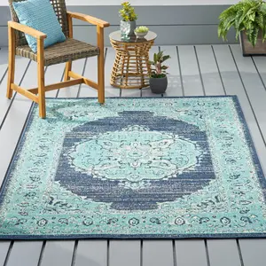 Blue Ivory Modern Handmade Rug 5x7ft Low-Pile Easy-Clean Carpet Stain-Resistant Indoor Rug for Living Room/Bedroom (84"x63")