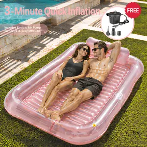 XL Inflatable Tanning Pool Lounge Float With Cup Holder, 85″ x 57″ Extra Large Pool Floats Adult with Pillow, 4 in 1 Suntan Tub Raft Floatie, Sunbathing Bed Lounge for Water Blow Up Kids Ball Pit Party Gifts, inflatable Sofa Summervibes