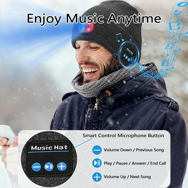 Three-in-one Functional Bluetooth Knitted Hat with 6 LED Lights USB Charging Removable LED Module & Speakers for Versatile Use