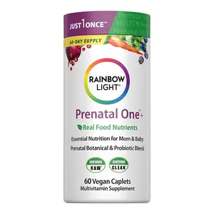 Rainbow Light Prenatal Multivitamin One + for Women | 60 Caplets | Essential Nutrition for Mom & Baby | Real Food Nutrients | Prenatal Botanical & Probiotic Blend
