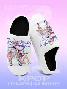 Men's K-po Inspired Hunters Slippers, Cozy Home Shoes with Anime Print, Warm Home Couple Slippers for Indoor & Winter, Soft Comfortable Sole Casual Fashion Footwear for Daily Wear and Gift