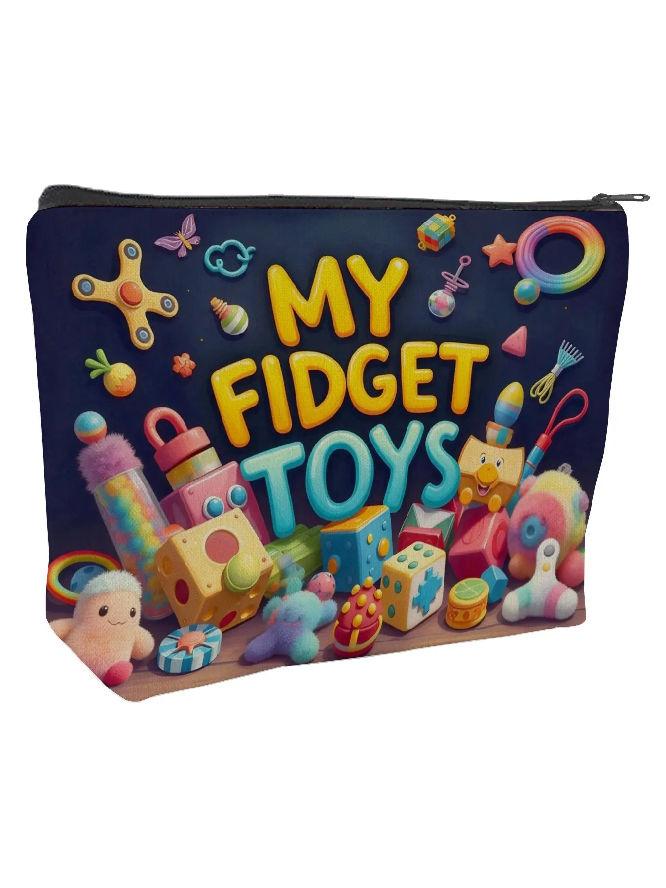 Cartoon-themed "My FIDGET TOYS" Multifunctional Storage Bag, Fidget Storage Bag with Zipper & Compact Design, Makeup & Toiletry Organizer, Makeup Organizer Pouch, Travel Accessory, Fun gifts